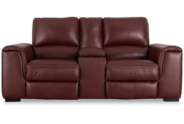 Alessandro Garnet Leather Power Reclining Loveseat With Console