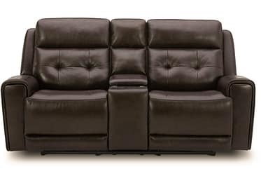 Carrington Dark Brown Leather Power Reclining Loveseat With Console