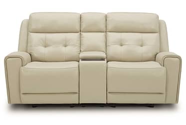 The Carrington Stone Leather Power Reclining Loveseat With Console
