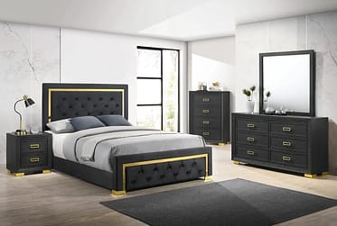 Pepe Black & Gold Upholstered King 4 Piece Bedroom Set