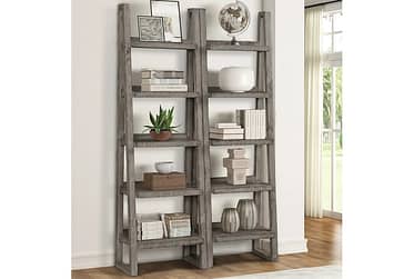 Tempe Greystone Pair Of Etagere Bookcases