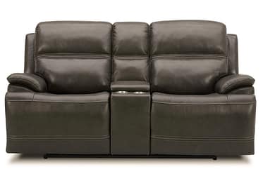 Bentley Graphite Leather Power Loveseat With Console