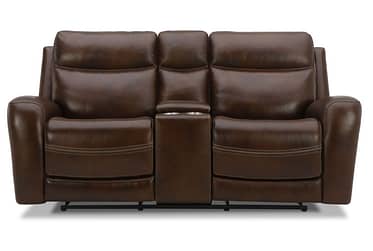Blair Cognac Leather Power Reclining Loveseat With Console