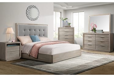 Arcadia Gray Upholstered King 4 Piece Bedroom Set