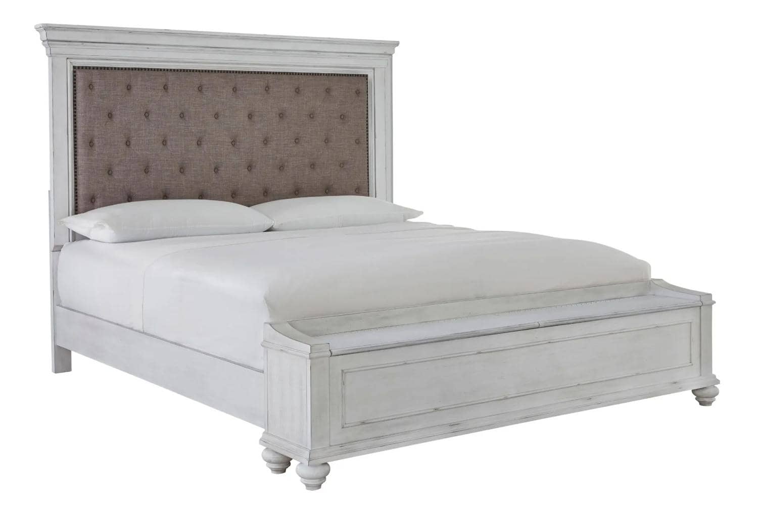 Kanwyn Whitewashed Queen Upholstered Storage Bed Georgia Furniture Mart 